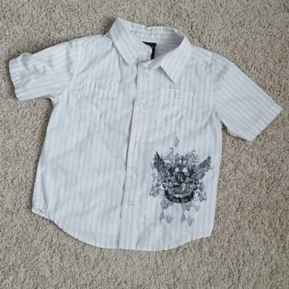 Faded Glory Black & White Striped Short Sleeve Button Down Shirts Boys XS - Picture 4 of 7